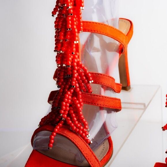 Boden Womens Suede Sandals Heels Orange Strappy Beaded Open Toe US 7 EU 38 - Picture 8 of 11